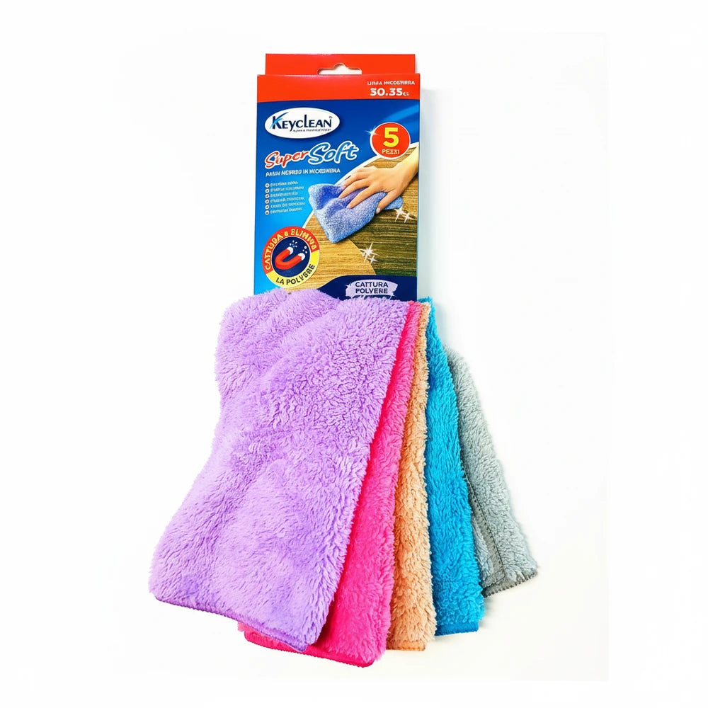 Keyclean Soft Microfiber Cloths 5 Pieces 30x35 cm in Multicolor, Super Soft for Dust Catching