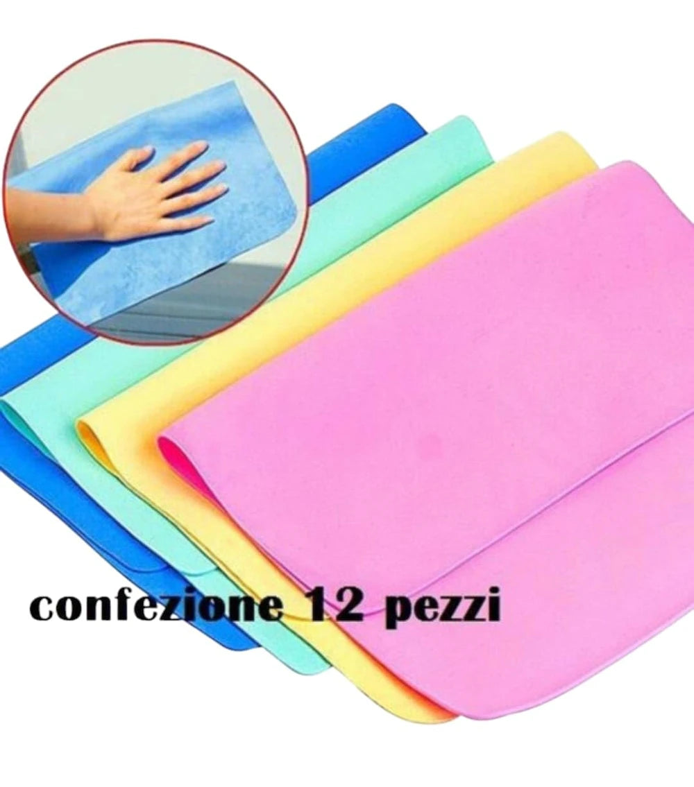 Chiffon magique - 12 chiffons de nettoyage PVA 30x40 cm, couleurs assorties pour un nettoyage sans détergent