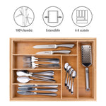alpina Drawer Cutlery Tray - Expandable Kitchen Drawer Organizer 46 x 34-56.5 x 6 cm - Drawer Organizer with 6 to 8 Compartments - For Kitchen Utensils, Sunglasses and More - Bamboo