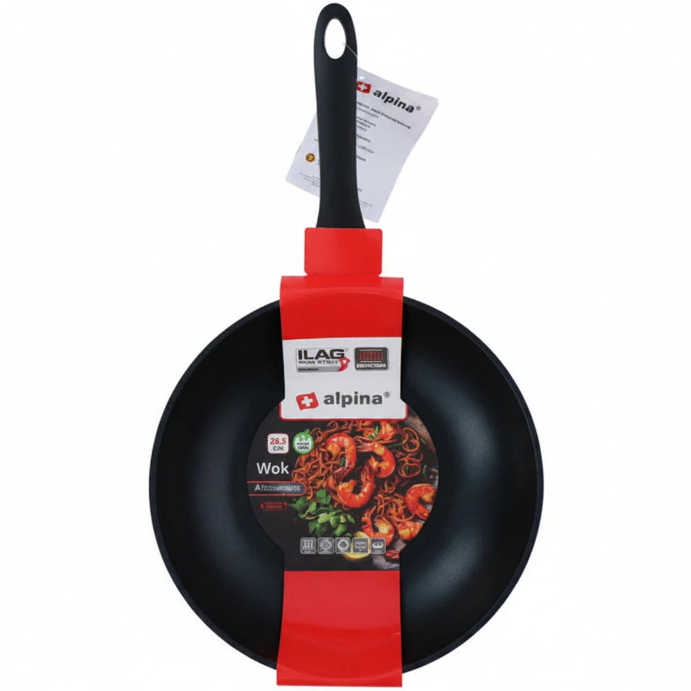 Wok 30cm Alpina Antiaderente Manico Legno