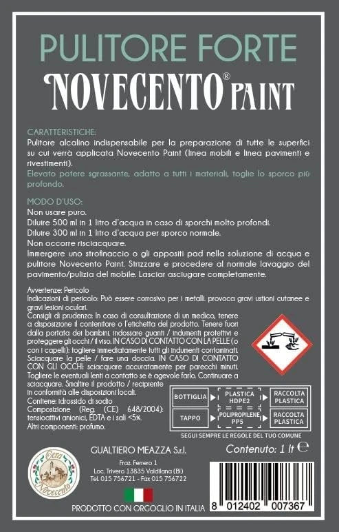 Novecento Paint Nettoyant Alcalin Puissant 1L - Dégraissant Professionnel Concentré pour la Préparation des Surfaces