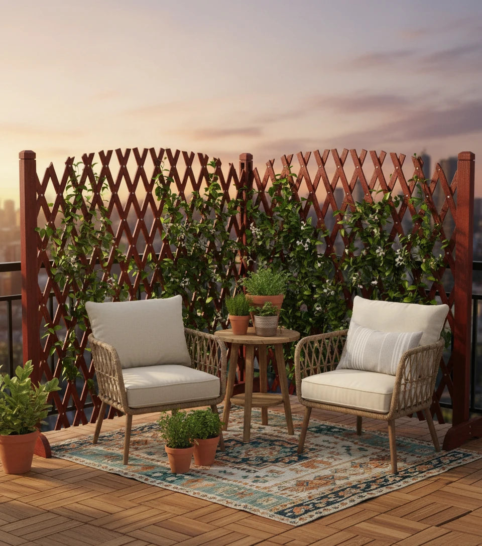 FERCASASHOP - Flexy Grill, Wooden Grill Extendable up to 150 cm and 103 cm High, Cherry Color, Extendable Grill for Outdoor Furniture, Separator, Self-Supporting Fence