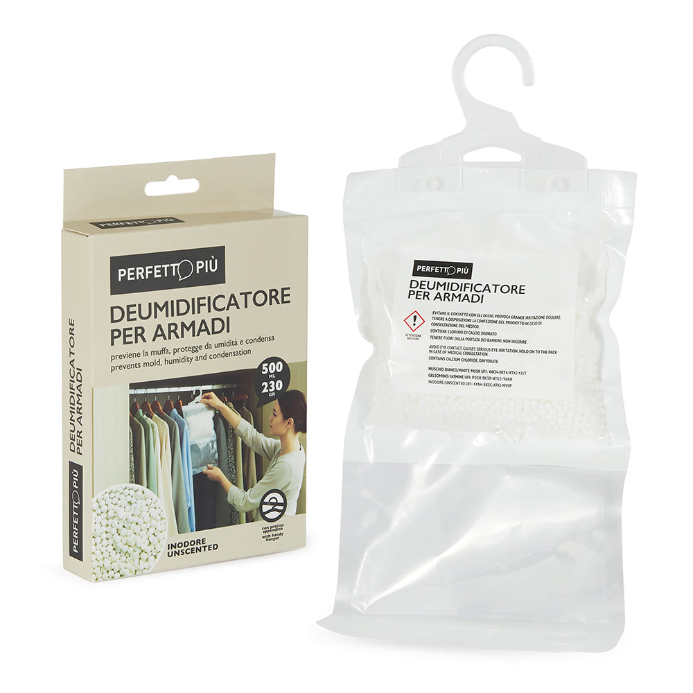 Deumidificatore per Armadio con Appendino | 3 Pz × 230g – Neutro, Jasmine, Muschio Bianco