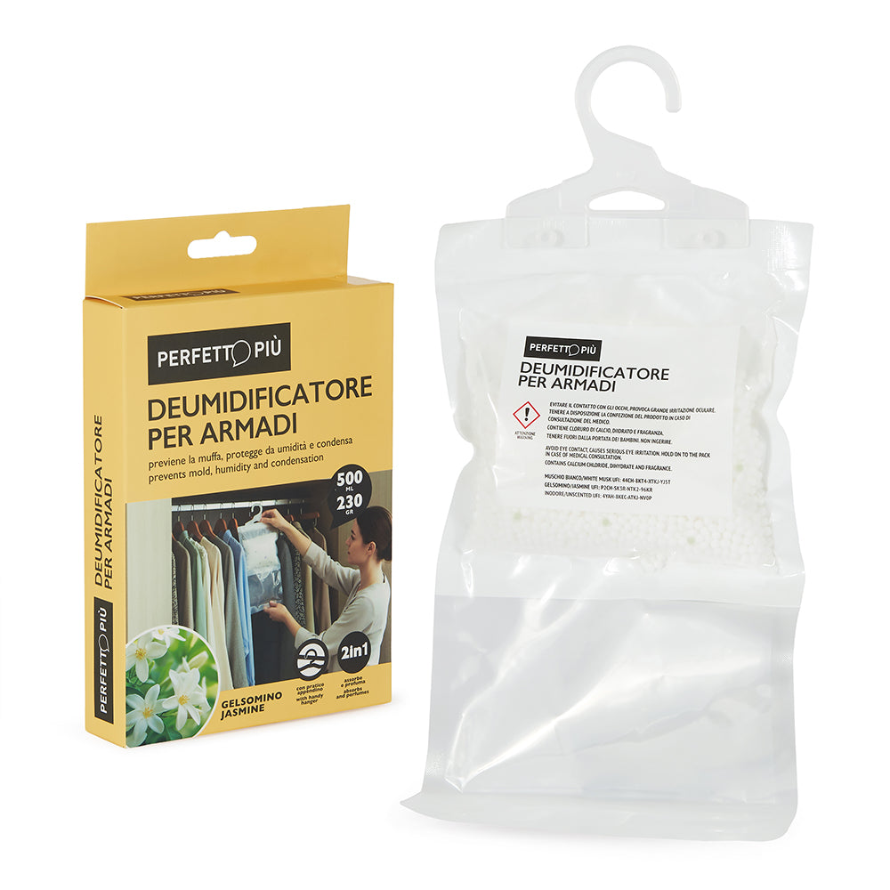 Deumidificatore per Armadio con Appendino | 3 Pz × 230g – Neutro, Jasmine, Muschio Bianco