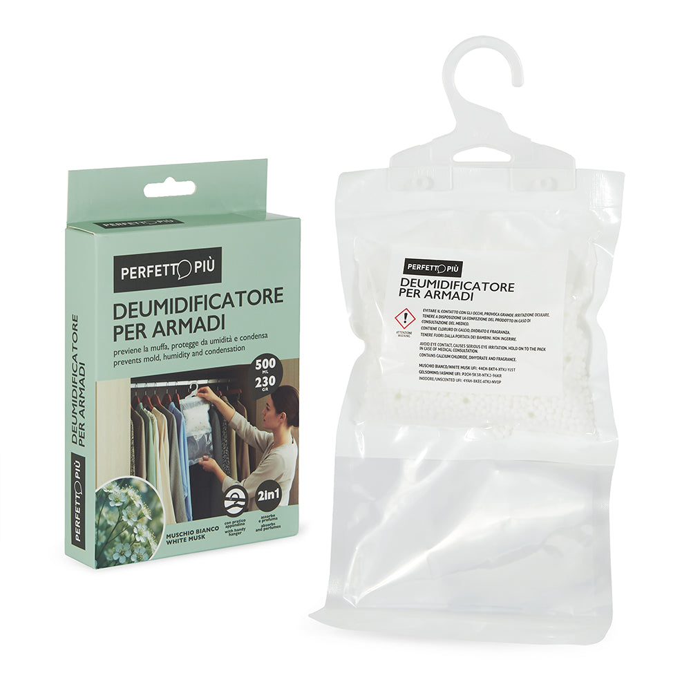 Deumidificatore per Armadio con Appendino | 3 Pz × 230g – Neutro, Jasmine, Muschio Bianco