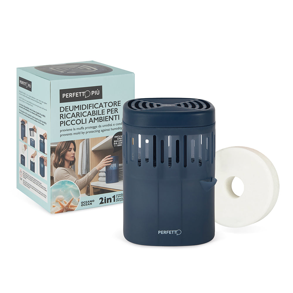 Deumidificatore per Casa Mini Kit | Vaschetta + Ricarica Tab 450g – Capacità 0,8 Lt