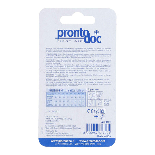 Tappi Auricolari Ear Plugs, Confezione da 4 Tappi