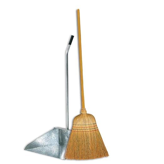 FercasaShop® Outdoor Cleaning Set, Coconut Fiber Broom with Wooden Handle and Galvanized Dustpan, for Garden and Yard