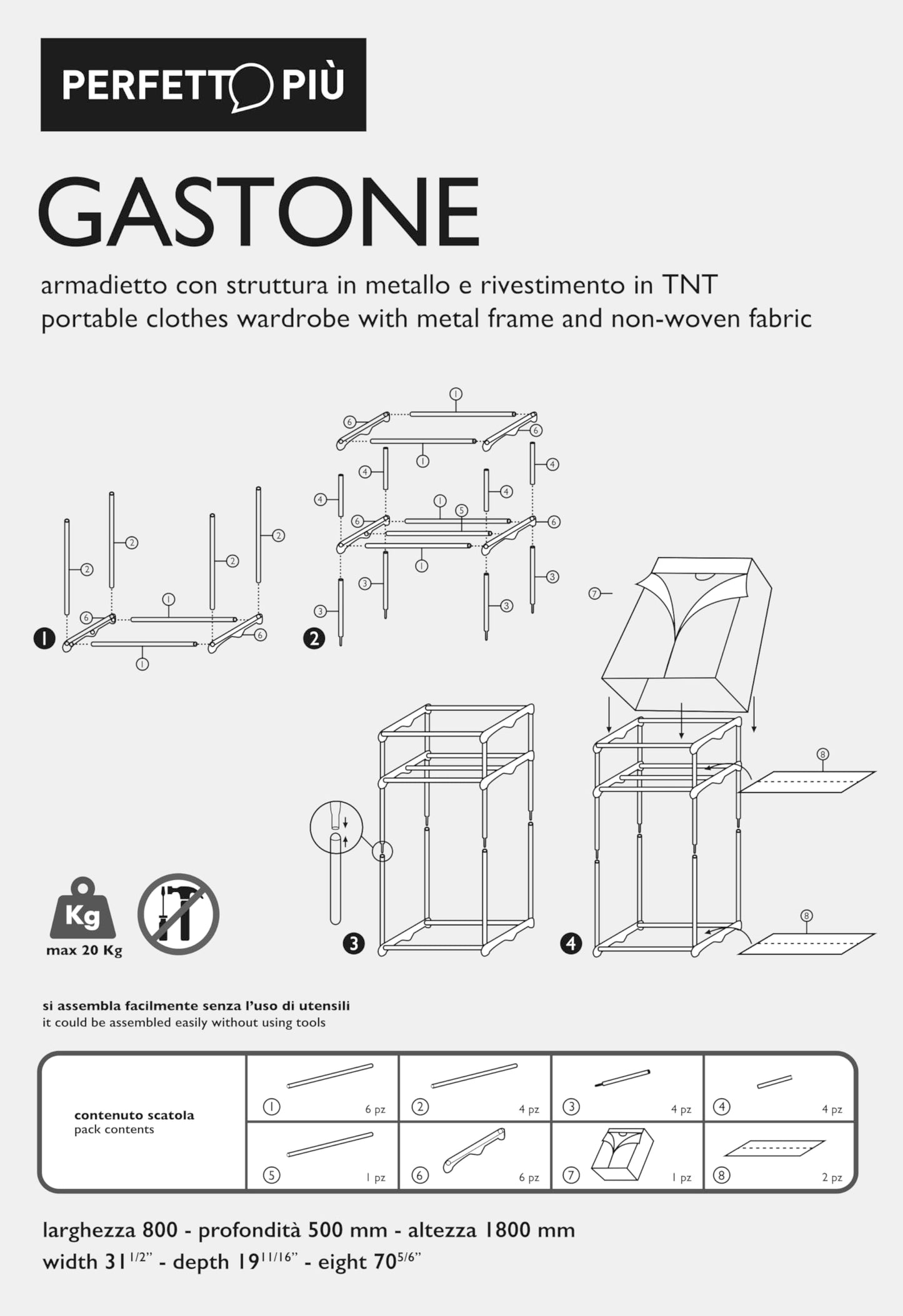 Perfetto Gastone Cabinet, Metal and Fabric, Ecru, 80x50x180 cm