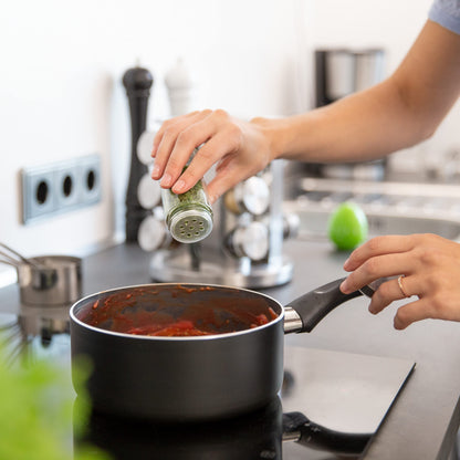 Portaspezie, Set da 12 Spargispezie, Acciaio Inox, Girevole, Moderno, Lavabile in Lavastoviglie, Argento