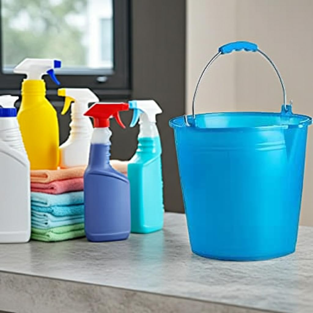 FercasaShop® Plastic Bucket with Pouring Spout, Galvanized Iron Handle, Blue, Made in Italy