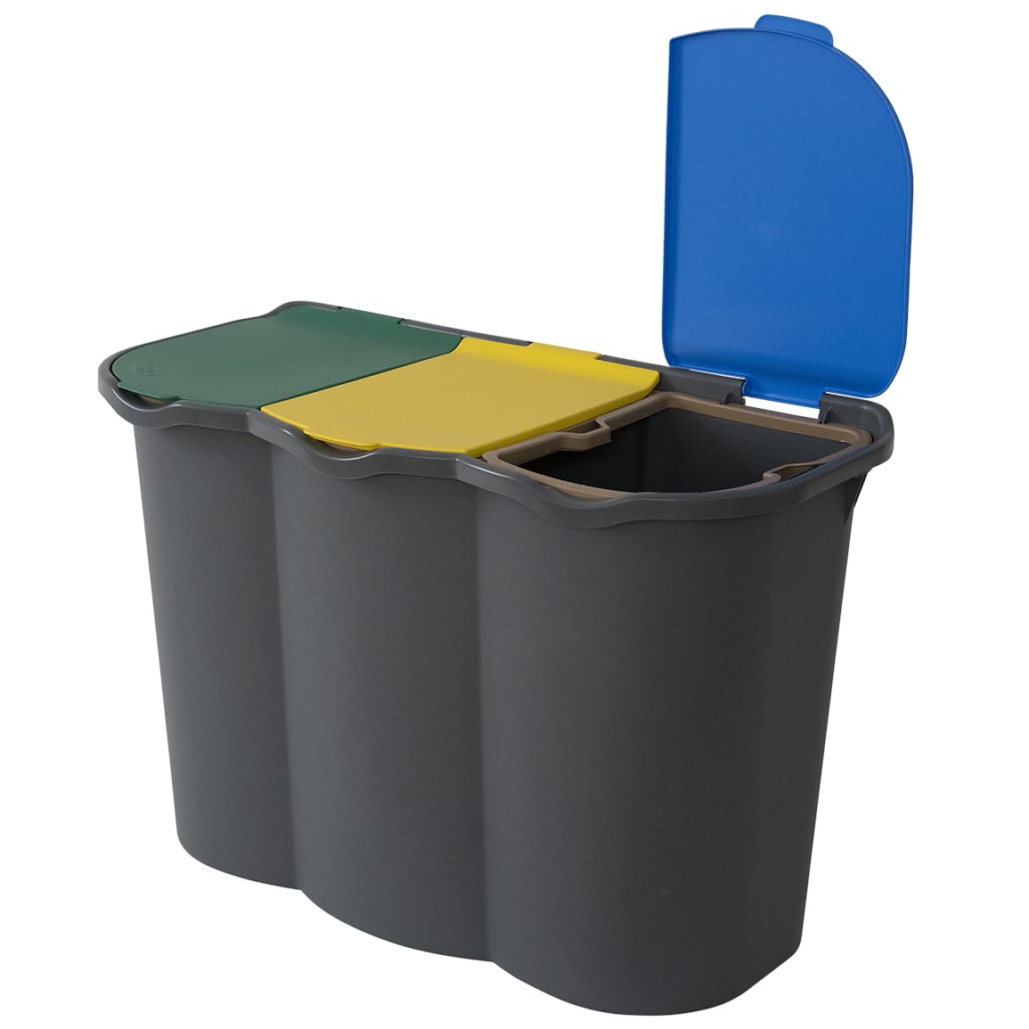 Poubelle de tri sélectif à 3 compartiments de 80 L - Poubelle en plastique multicolore