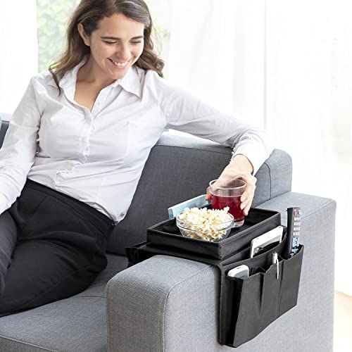 InnovaGoods - Multifunctional Sofa Tray with 6 Remote Control Pockets, Modern Design, Resistant Material, Black, Polyester Cotton
