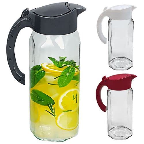 CARAFE EN VERRE DE 1,5 L AVEC COUVERCLE EN PLASTIQUE, 3 COULEURS
