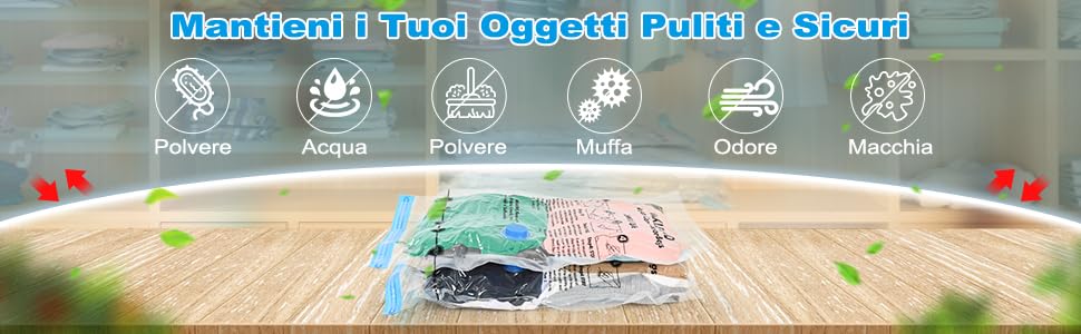 Sacchetti Sottovuoto per Vestiti,Piumomi;Coperte,Cuscini e Biancheria,Set da 2 Pezzi (1 XXL 130X74 cm.+1 L 86X50 cm.) con Pompa Manuale in Omaggio