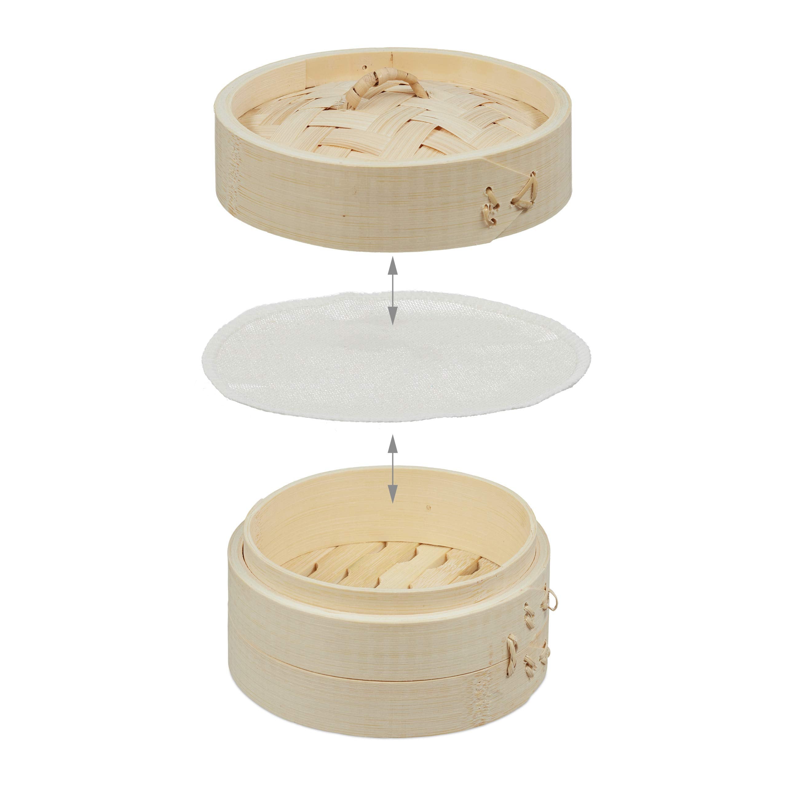 Chinese Bamboo Steamer, 1-3 Tier Steamer Basket for Rice &amp; Vegetables, Ø 13.5 cm, Natural