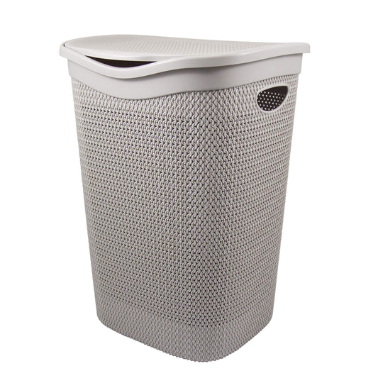 Portabiancheria 55L Effetto Intreccio Tortora con Coperchio - Cesto Bucato Ventilato Anti-Odore