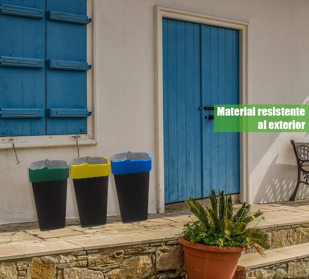 Set 3 Cestini Raccolta Differenziata 35L con Coperchio Basculante