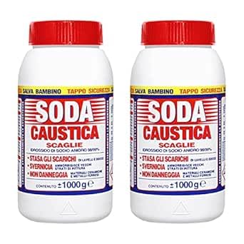 Soda Caustica Scaglie 1kg Pura 100% - Sturatore Professionale Scarichi e Tubature - Formato Scorta