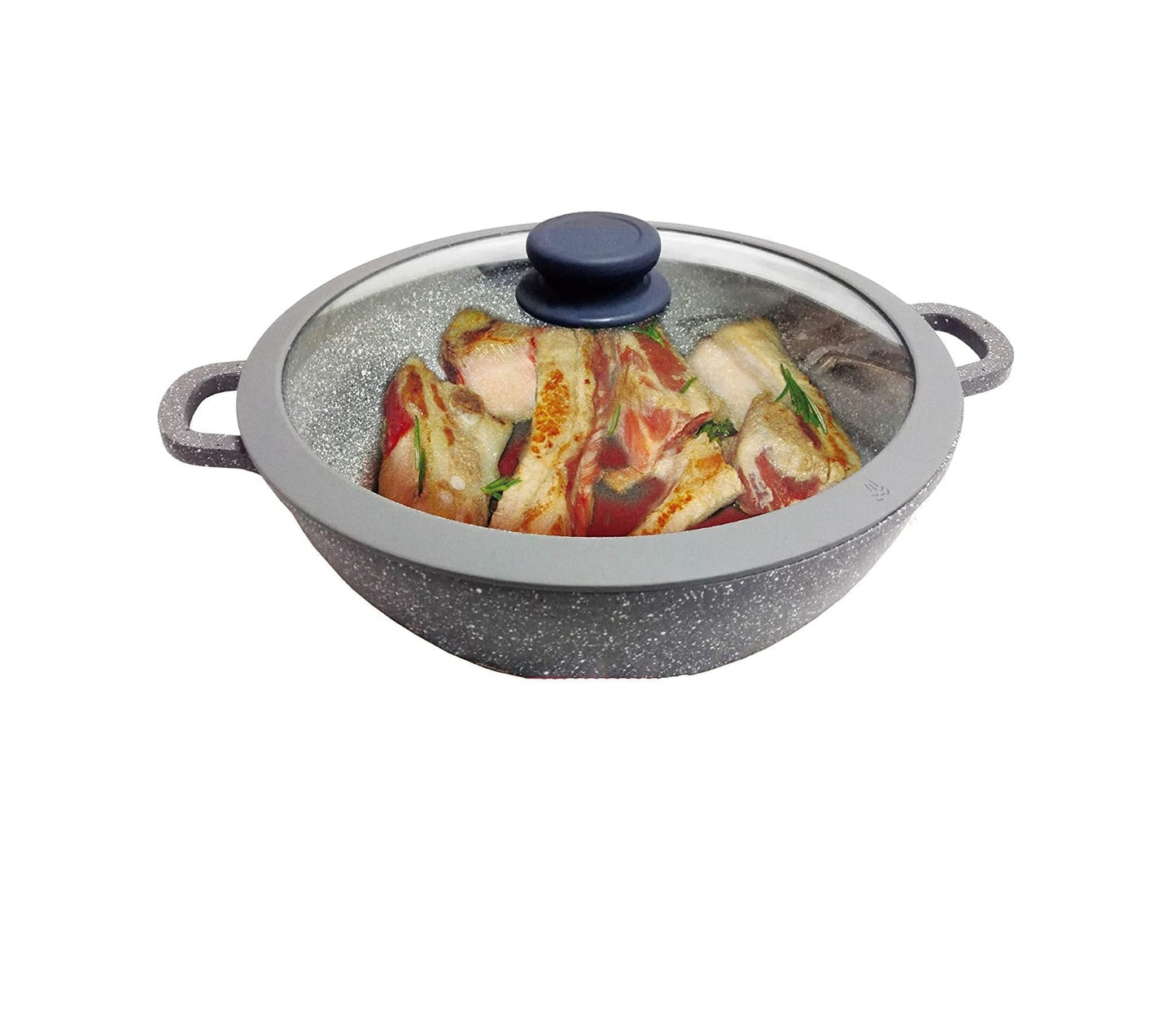 Tegame wok con coperchio in vetro  diam.32 cm con manici