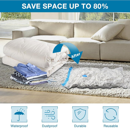 Sacchetti Sottovuoto per Vestiti,Piumomi;Coperte,Cuscini e Biancheria,Set da 2 Pezzi (1 XXL 130X74 cm.+1 L 86X50 cm.) con Pompa Manuale in Omaggio