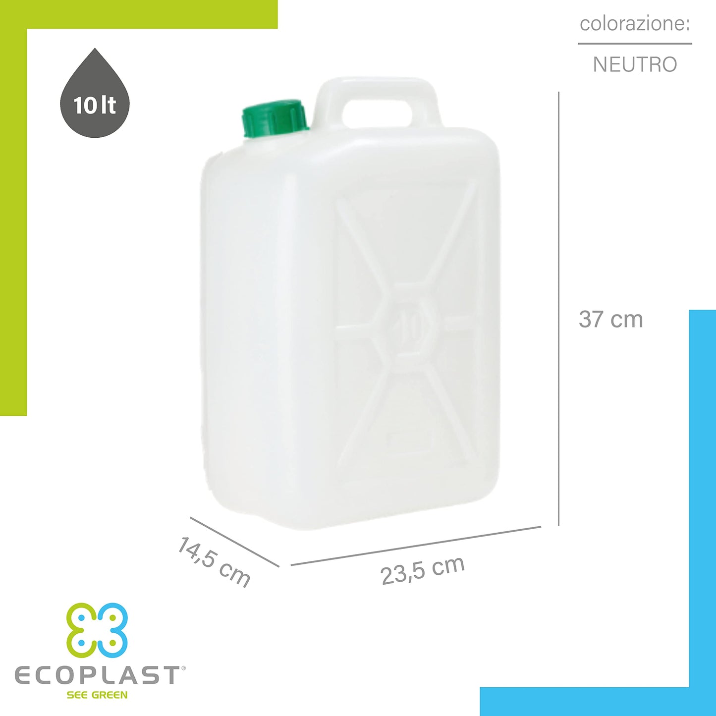 Tanica Ecoplast per Liquidi e Oli - Contenitore Plastica Resistente 5-10-15-20 Litri con Tappo Ermetico