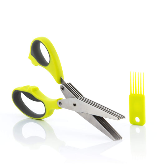 InnovaGoods - 5-in-1 Multi-Cut Kitchen Scissors, Saves Time and Effort, Clean and Precise Cuts, Multi-Purpose, Easy to Clean, Ergonomic, Lightweight and Compact, Yellow, Stainless Steel