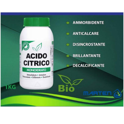 Acido Citrico Monoidrato MARTEN 1kg - Ecologico Multiuso Anticalcare Disincrostante