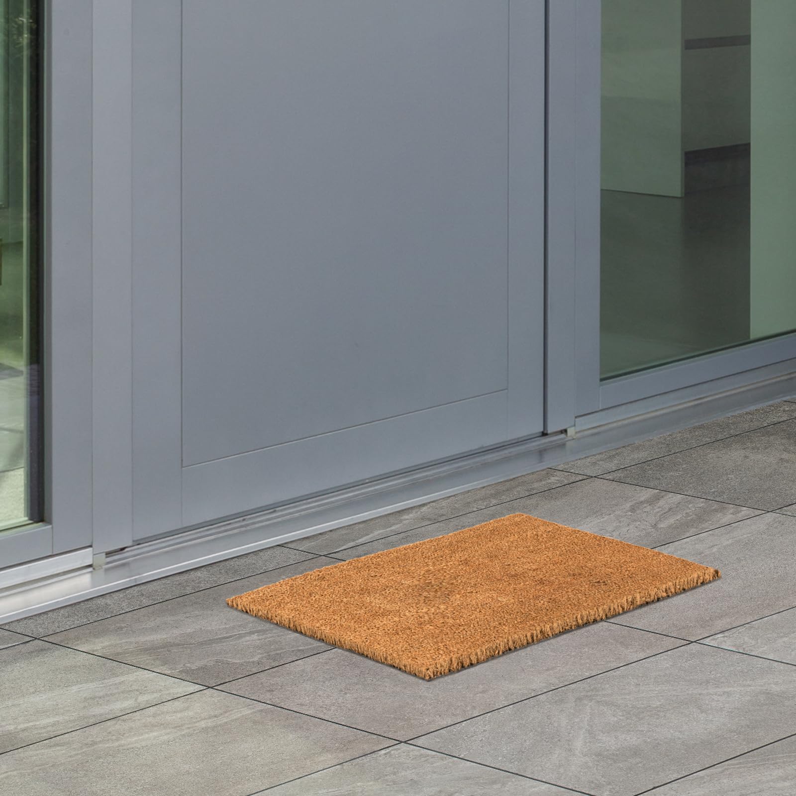 Zerbino Greggio da Interno in Fibra di Cocco, Tappeto con Fondo in PVC Antiscivolo, Robusto e Resistente, Elevata Capacità di Assorbenza, Spessore di 14 mm, Colore Beige