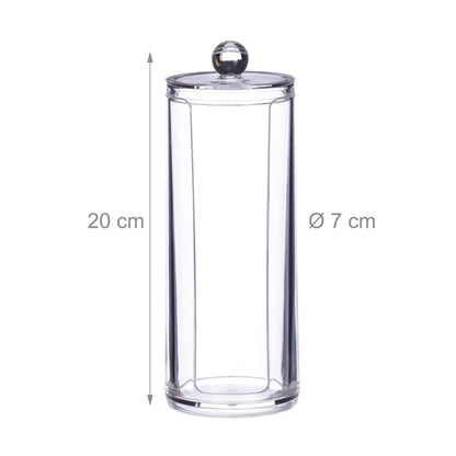 Set da 2 Dispenser per Dischetti di Cotone, Acrilico, Cilindrico, con Coperchio, Bagno, 20x7cm, Vari Colori