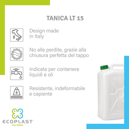 Tanica Ecoplast 10L - Contenitore Multiuso Resistente con Tappo Made in Italy