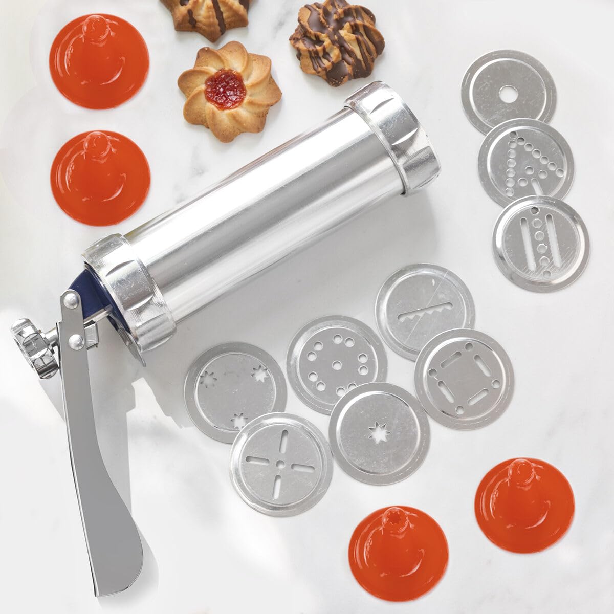 InnovaGoods® Prekies 2-in-1 Cookie Maker and Piping Bag, prepares cookies quickly and easily, red colour, aluminium material, ideal for the home.