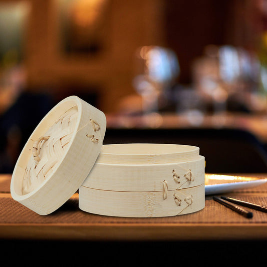 Cuiseur vapeur chinois en bambou avec 3 paniers, 13,5 cm - Cuisson vapeur traditionnelle