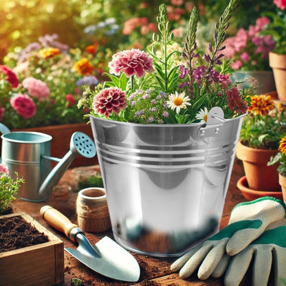 Seau en acier inoxydable, 10 litres, pour la cuisine et le jardin