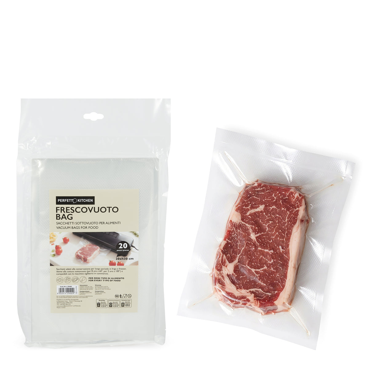 Perfetto Kitchen Frescovuoto Bag, Sacchetti Sottovuoto per Alimenti, 20 Pezzi, 5 Misure