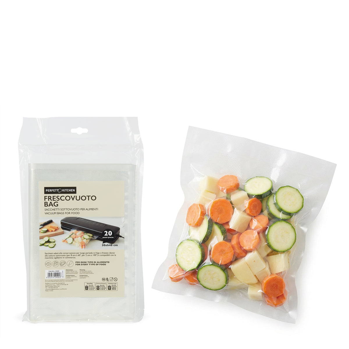 Perfetto Kitchen Frescovuoto Bag, Sacchetti Sottovuoto per Alimenti, 20 Pezzi, 5 Misure