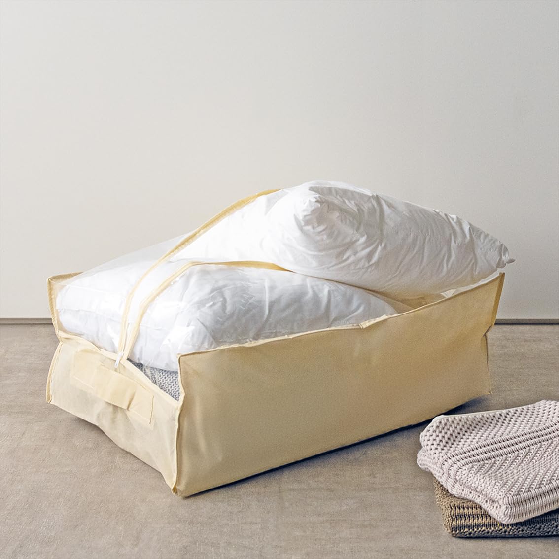 Sacco Custodia Tnt Plaid e Guanciali, Tessuto, Ecru, 70.0x45.0x25.0 Cm