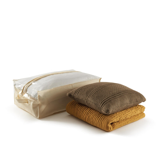 Sacco Custodia Tnt Plaid e Guanciali, Tessuto, Ecru, 70.0x45.0x25.0 Cm