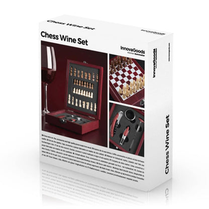 InnovaGoods IG115540 - Wine and Chess Game Accessory Kit, Corkscrew, Anti-Drip Ring, Aerator Cap, Thermometer, Brown