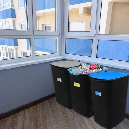Lot de 3 poubelles fermées pour le tri sélectif, 50 L + une poubelle supplémentaire de 50 L pour les déchets non triés, avec 30 sacs à poignées, format maxi 70 x 75 cm