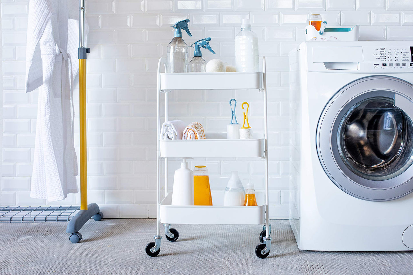 Carrello Metallo Lavanderia/Cucina con Ruote Coll. Lino - Bianco