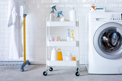 Carrello Metallo Lavanderia/Cucina con Ruote Coll. Lino - Bianco