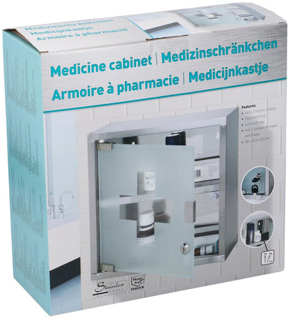 Armadio Medicinale Bianco con Porta in Vetro 30x12x30cm - Armadietto Farmaci da Parete