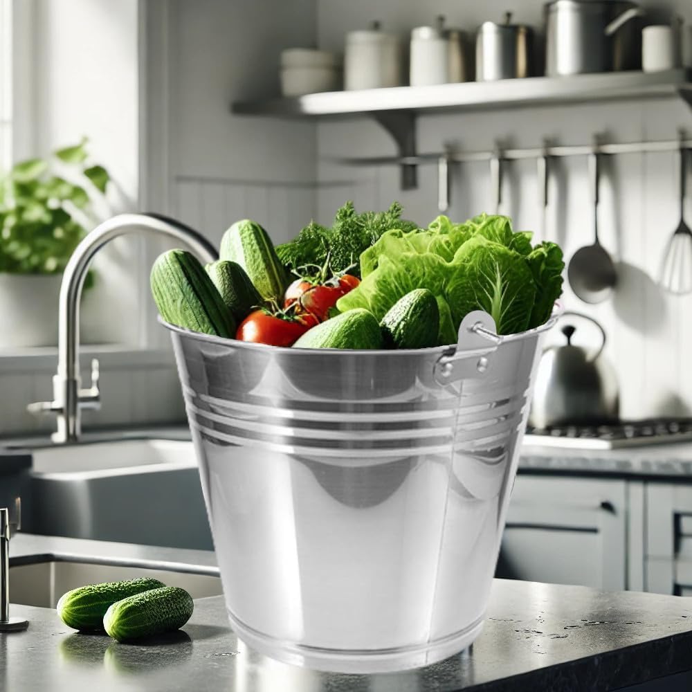 Fercasashop Stainless Steel Bucket, 10 Liters for Kitchen and Garden