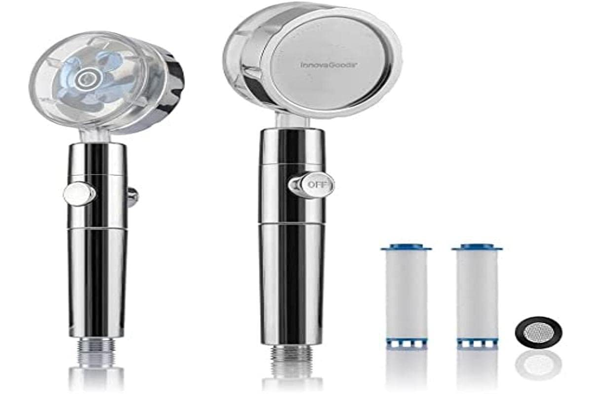 Doccetta Heliwer, tecnologia di filtraggio Ecodoccia con elica a pressione e filtro purificatore, risparmia acqua ed energia, design compatto ed elegante, ideale per il bagno.