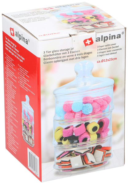 Contenitore Barattolo Porta Dolci Bon Bon con 3 Barattoli Impilabili in Vetro e Coperchio per Confettata Feste e Cerimonie