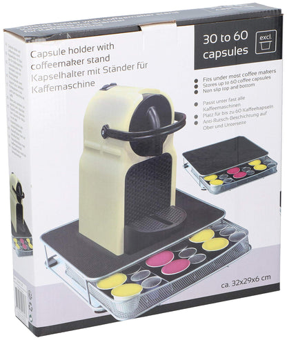 Cassetto Porta Capsule Caffè 30-60 Posti con Piano Poggia Macchina - Metallo Silver