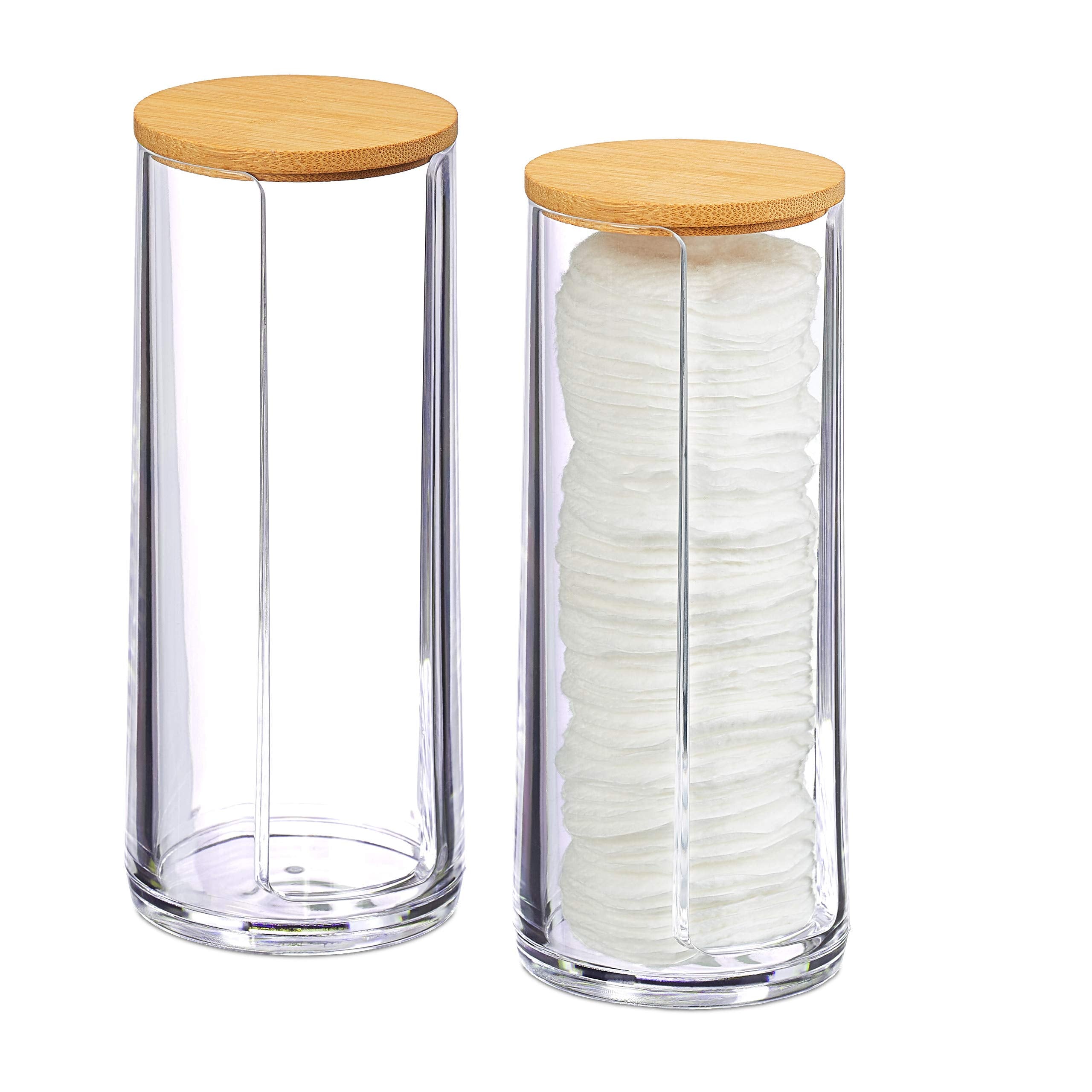 Set da 2 Dispenser per Dischetti di Cotone, Acrilico, Cilindrico, con Coperchio, Bagno, 20x7cm, Vari Colori