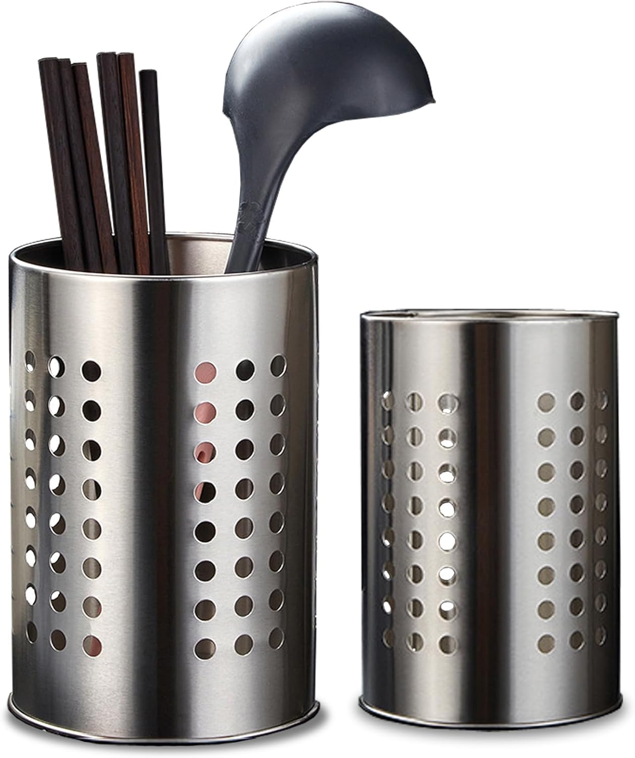 FERCASASHOP Metal Cutlery Holder, Set of 2, 16x10 cm and 18x12 cm, Silver Utensil Holder for Chopsticks, Knives, Forks, Scissors