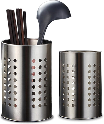 Porte-couverts en métal, lot de 2, 16 x 10 cm et 18 x 12 cm, porte-ustensiles argenté pour baguettes, couteaux, fourchettes, ciseaux